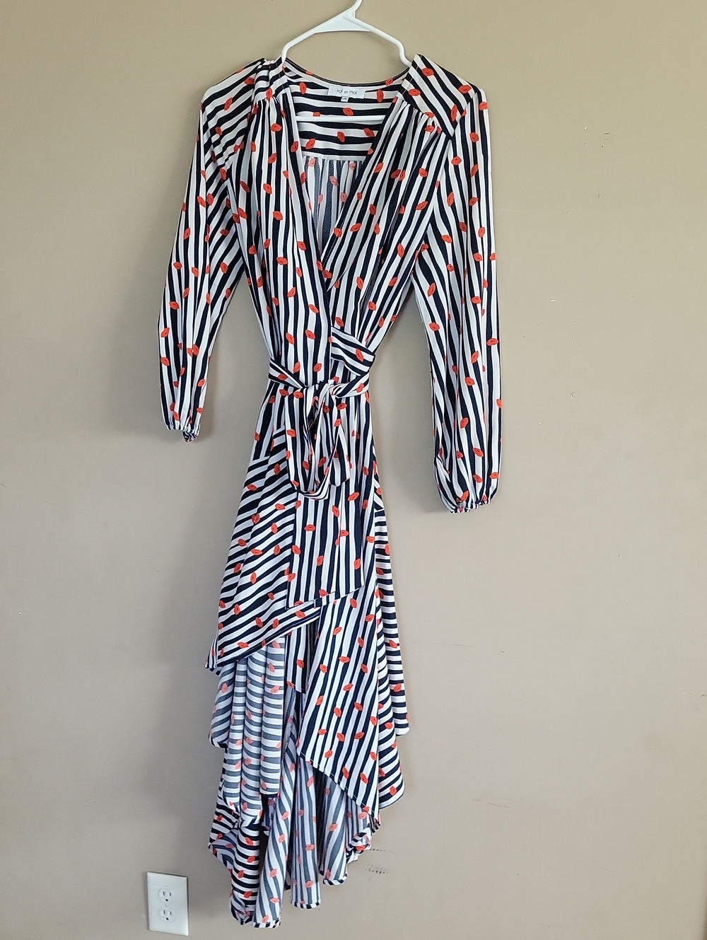 Toi et Moi Navy, White & Red Striped Wrap High-Low Dress